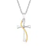 Ross-simons Sterling Silver And 14kt Yellow Gold Cross Pendant Necklace With Diamond Accent In Metallic