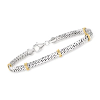 Ross-simons Sterling Silver And 14kt Yellow Gold Cuban-link Bracelet In Multi