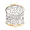 Ross-simons Sterling Silver And 14kt Yellow Gold Free-form Lattice Ring In White