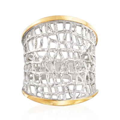 Ross-simons Sterling Silver And 14kt Yellow Gold Free-form Lattice Ring In White
