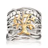 Ross-simons Sterling Silver And 14kt Yellow Gold Multi-row Tree Of Life Ring In White