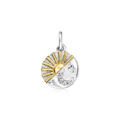 Ross-simons Sterling Silver And 14kt Yellow Gold Sun And Moon Charm With Lab-grown Diamonds In Green