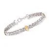 Ross-simons Sterling Silver And 14kt Yellow Gold Wheat Bracelet In Silver