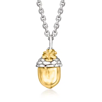 Ross-simons Sterling Silver And 18kt Gold Over Sterling Acorn Pendant Necklace