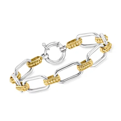 Ross-simons Sterling Silver And 18kt Gold Over Sterling Alternating Paper Clip Link Bracelet In Multi