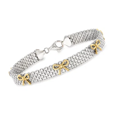 Ross-simons Sterling Silver And 18kt Gold Over Sterling Bow Bismark-chain Bracelet