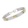 Ross-simons Sterling Silver And 18kt Gold Over Sterling Bow Bismark-chain Bracelet In Multi
