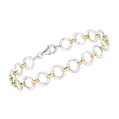 Ross-simons Sterling Silver And 18kt Gold Over Sterling Circle-link Bracelet
