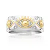 Ross-simons Sterling Silver And 18kt Gold Over Sterling Evil Eye Ring With Diamonds