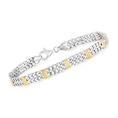 Ross-simons Sterling Silver And 18kt Gold Over Sterling Figaro-chain Bracelet In Multi