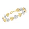 Ross-simons Sterling Silver And 18kt Gold Over Sterling Floral-link Bracelet In Multi