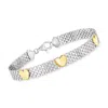 Ross-simons Sterling Silver And 18kt Gold Over Sterling Heart Bismark-chain Bracelet In Multi