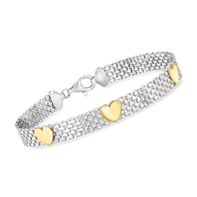 Ross-simons Sterling Silver And 18kt Gold Over Sterling Heart Bismark-chain Bracelet In Multi