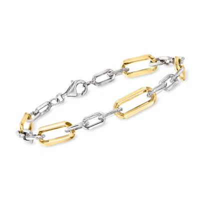 Ross-simons Sterling Silver And 18kt Gold Over Sterling Paper Clip Link Bracelet In Multi