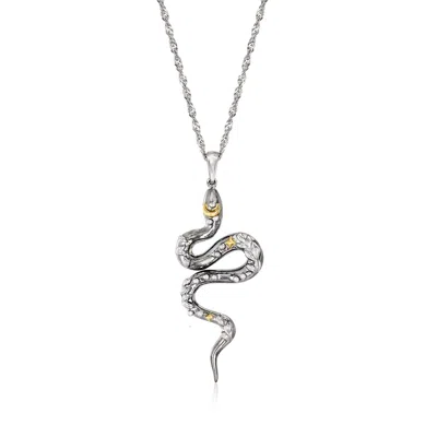 Ross-simons Sterling Silver And 18kt Gold Over Sterling Snake Pendant Necklace In White