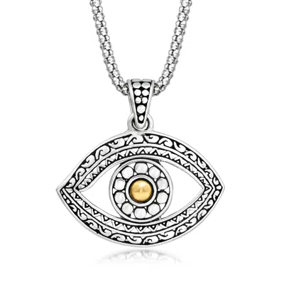 Ross-simons Sterling Silver And 18kt Yellow Gold Bali-style Evil Eye Pendant Necklace In Multi
