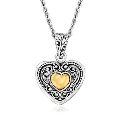 Ross-simons Sterling Silver And 18kt Yellow Gold Bali-style Heart Pendant Necklace In Multi