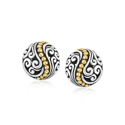 Ross-simons Sterling Silver And 18kt Yellow Gold Bali-style Swirled Dome Stud Earrings In Multi