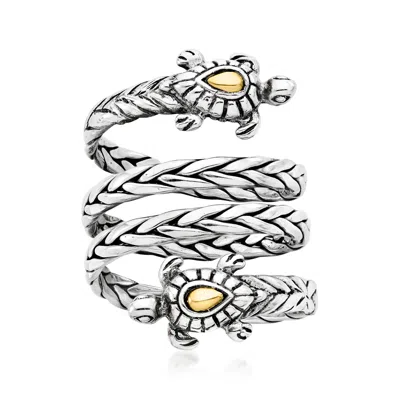 Ross-simons Sterling Silver And 18kt Yellow Gold Bali-style Turtle Wrap Ring