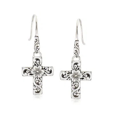 Ross-simons Sterling Silver Bali-style Floral Cross Drop Earrings In Multi