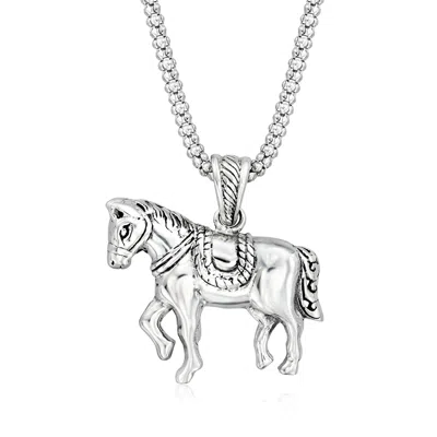 Ross-simons Sterling Silver Bali-style Horse Pendant Necklace In Multi