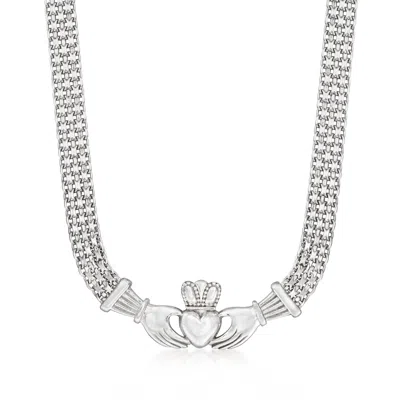 Ross-simons Sterling Silver Bismark-link Claddagh Necklace In Multi