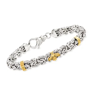Ross-simons Sterling Silver Byzantine Bracelet With 14kt Yellow Gold Bee And Bar Stations In Multi