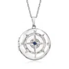 Ross-simons Sterling Silver Compass Locket Pendant Necklace With Sapphire Accent In Metallic