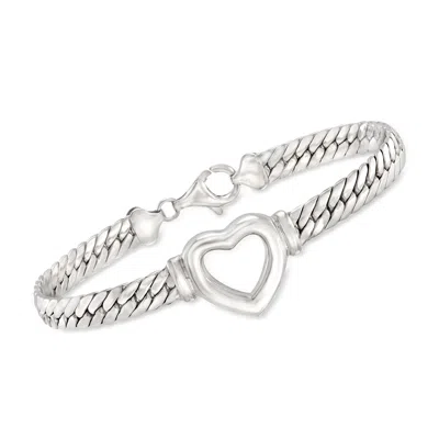 Ross-simons Sterling Silver Cuban-link Heart Bracelet In Multi