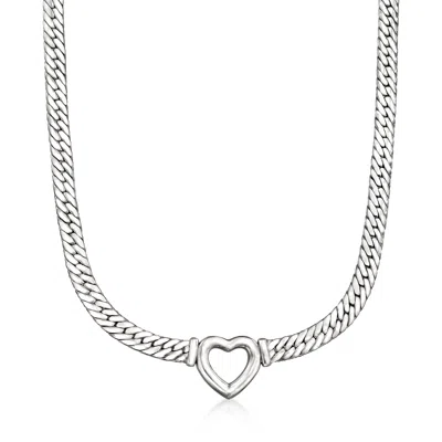 Ross-simons Sterling Silver Cuban-link Heart Necklace In Multi