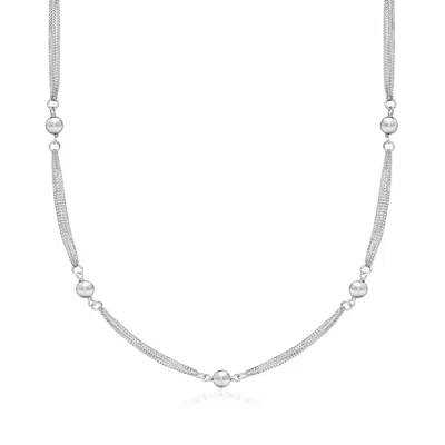 Ross-simons Sterling Silver Curb-chain And Bead Station Necklace