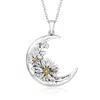 Ross-simons Sterling Silver Floral Moon Pendant Necklace With 14kt Yellow Gold