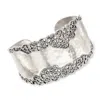 Ross-simons Sterling Silver Hammered And Polished Filigree Edge Wide Cuff Bangle Bracelet In Multi