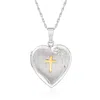 Ross-simons Sterling Silver Heart Locket Necklace With 14kt Yellow Gold Cross In Multi
