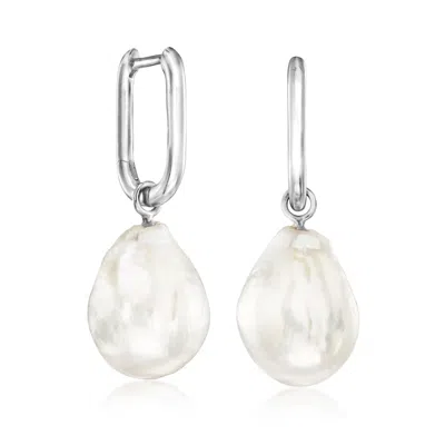 Ross-simons Sterling Silver Hoop Earrings With Removable 12-13mm Cultured Baroque Pearl Drops In Multi