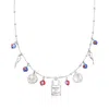 Ross-simons Sterling Silver Italian-inspired Charm Necklace With Multicolored Murano Glass Beads