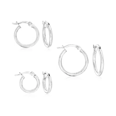 Ross-simons Sterling Silver Jewelry Set: 3 Pairs Of Hoop Earrings In Metallic