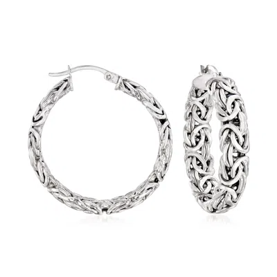 Ross-simons Sterling Silver Medium Byzantine Hoop Earrings In Metallic