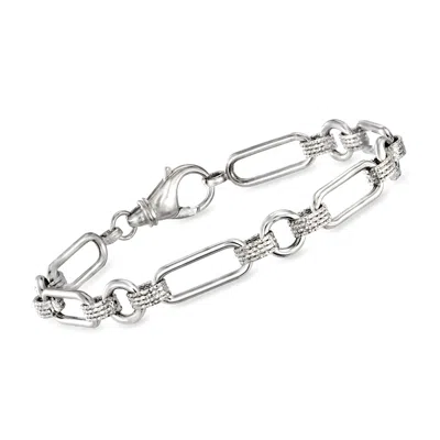 Ross-simons Sterling Silver Oval And Paper Clip Link Bracelet In Metallic