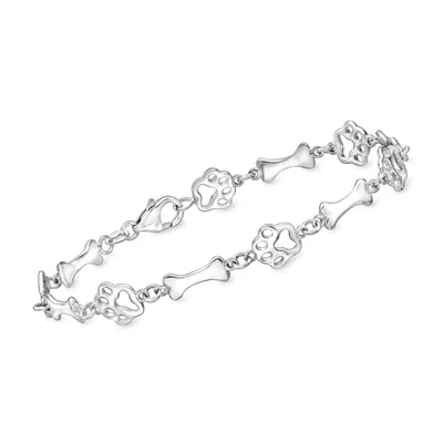 Ross-simons Sterling Silver Paw Print And Bone Station Bracelet In Multi