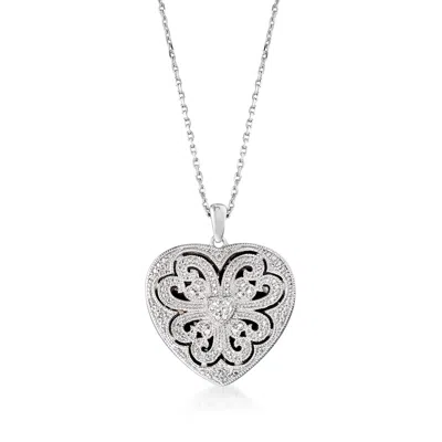 Ross-simons Sterling Silver Scrolled Heart Locket Necklace With Diamond Accents In Multi