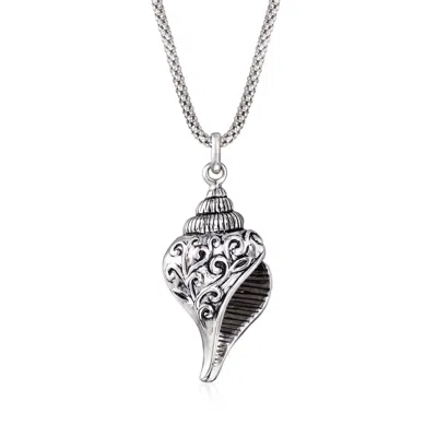 Ross-simons Sterling Silver Scrolling Seashell Pendant Necklace In Metallic