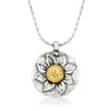 Ross-simons Sterling Silver Sunflower Pendant Necklace With 14kt Yellow Gold In Multi