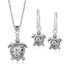 Ross-simons Sterling Silver Turtle Jewelry Set: Necklace And Drop Earrings In Multi