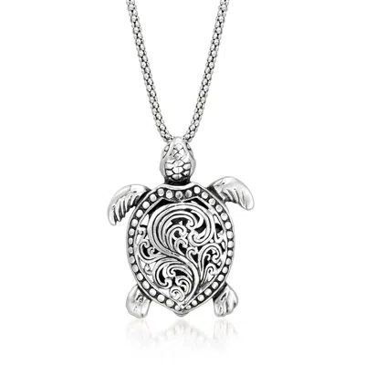 Ross-simons Sterling Silver Turtle Pendant Necklace In Multi