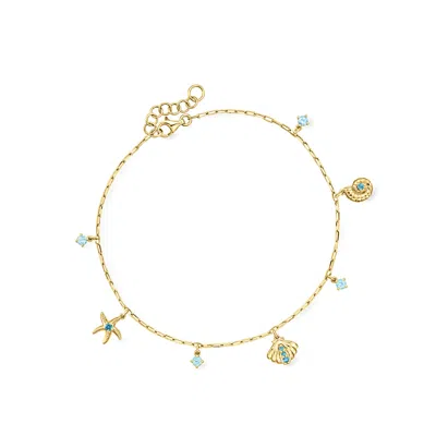 Ross-simons Swiss And London Blue Topaz Sea Life Anklet In 18kt Gold Over Sterling