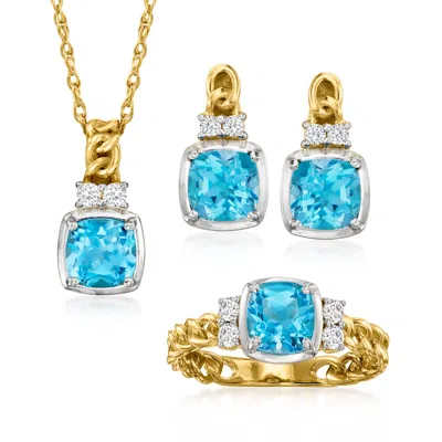 Ross-simons Swiss Blue And White Topaz Jewelry Set: Pendant Necklace, Earrings And Ring In 18kt Yellow Gold Over