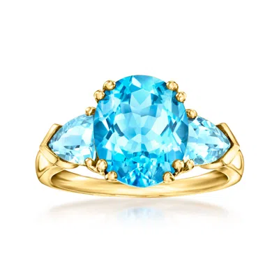 Ross-simons Swiss Blue Topaz 3-stone Ring In 14kt Yellow Gold