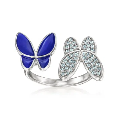 Ross-simons Swiss Blue Topaz And Blue Enamel Butterfly Ring In Sterling Silver