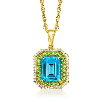 Ross-simons Swiss Blue Topaz And . Chrome Diopside Pendant Necklace With . White Zircon In 18kt Gold Over Sterli